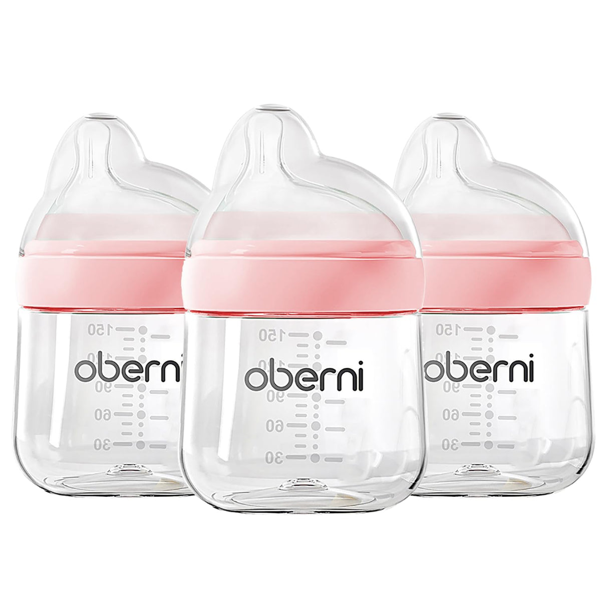 Oberni Baby Bottles with Off-Centered Natural Flow Nipple for 0+ Months Newborn, Pink/1Pack