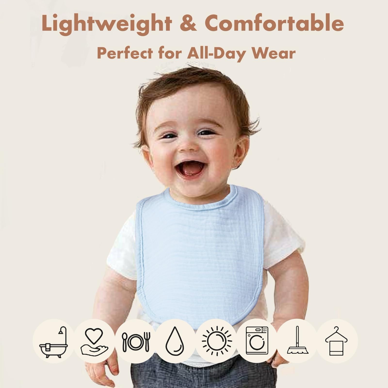 COOROBIN Muslin Baby Bibs for Baby Girl & Boy 100% Cotton 8-Pack Baby Drool Bibs - Quick-Dry Absorbent Bandana Bibs, Adjustable Snaps for Newborn to 24M