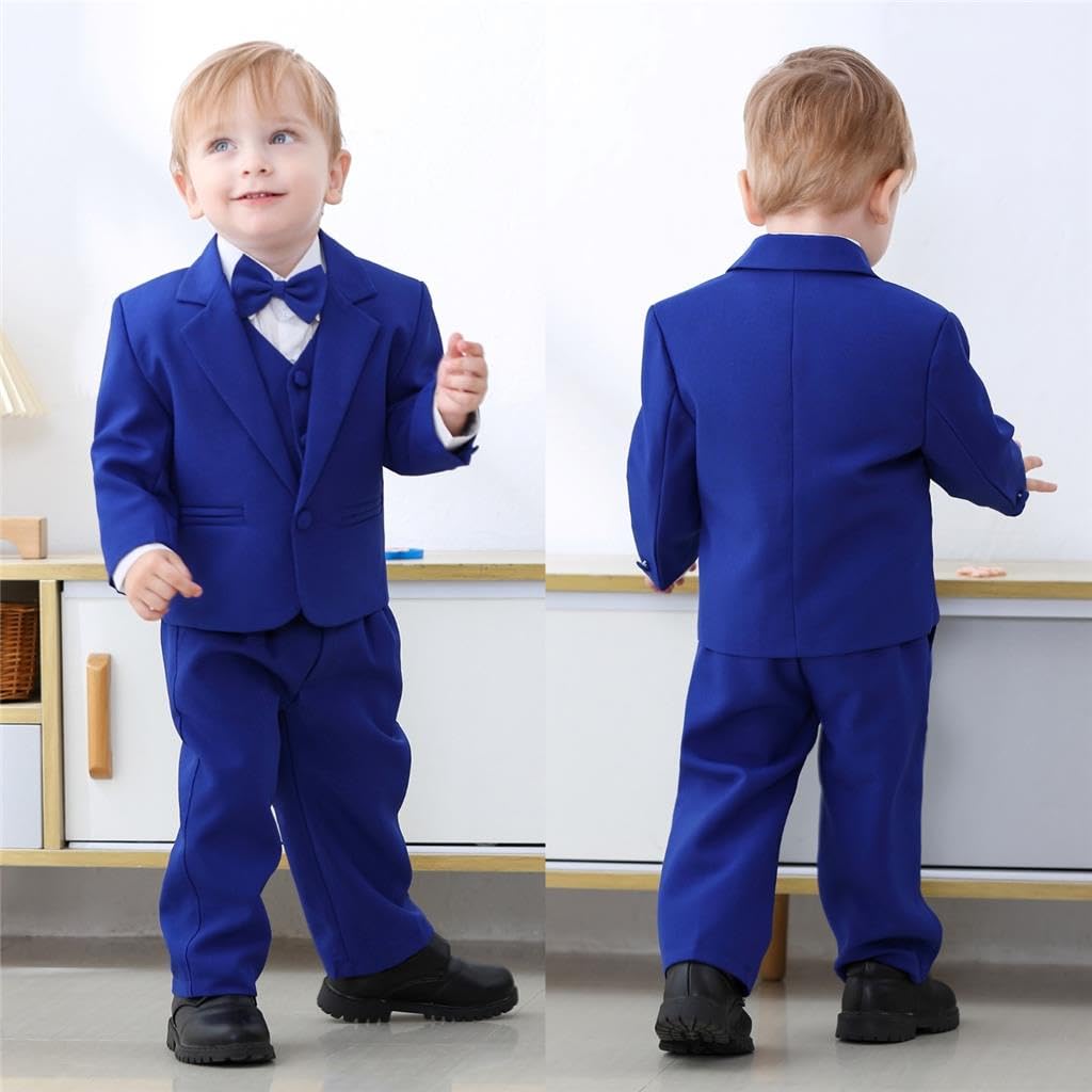 Dressy Daisy Little Boy 5 Pcs Formal Tuxedo Suits, Royal Blue, Size 6-7