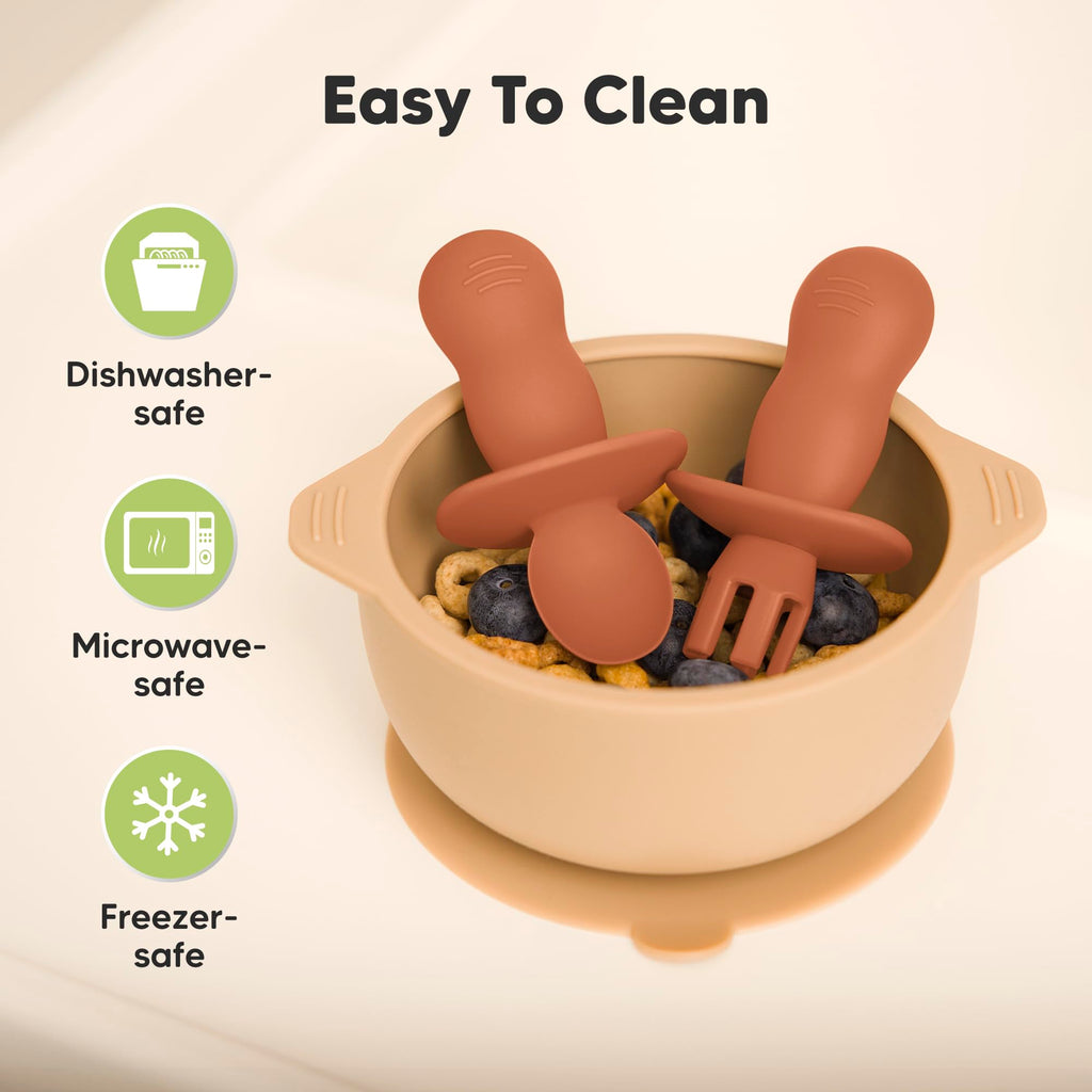 KeaBabies 4-Pack Silicone Baby Spoons and Forks Set BPA-Free (Terracotta)