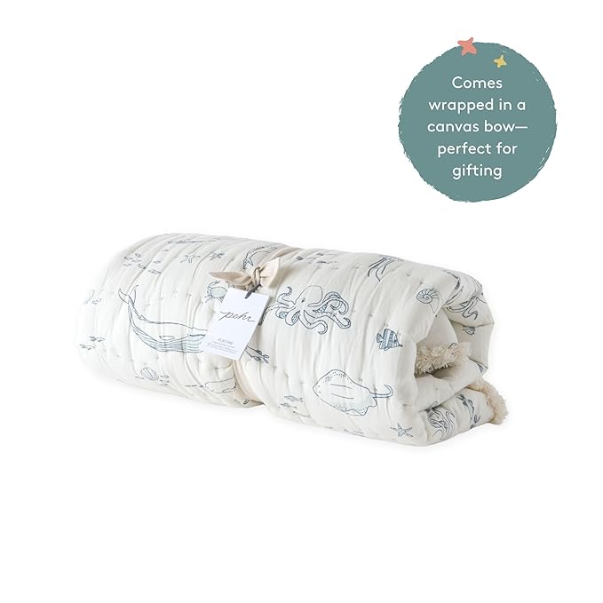 Pehr Baby Play Mat, Life Aquatic | Ultra-Soft Quilted 100% Cotton Exterior with Plush Polyester Fiberfill | 40” Diameter