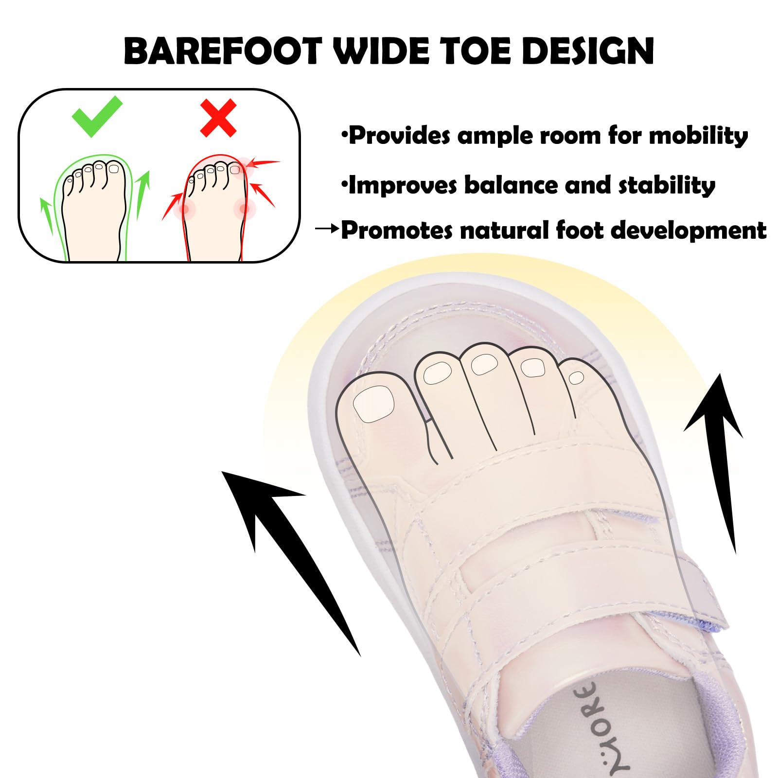 MORENDL Toddler Shoes Girls Wide Toe Box Barefoot Shoes Baby Girl Walking Shoes Non-Slip Minimalist Sneakers Comfort Zero Drop Tennis Outdoor Activities Sparkling Purple
