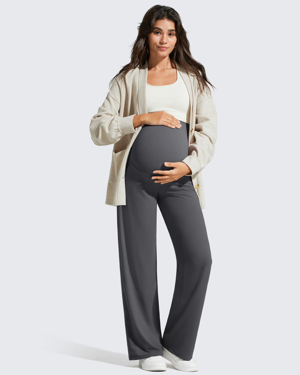 G4Free Maternity Dress Pants Pregnancy Activewear,Dark Gray,XL,Petite