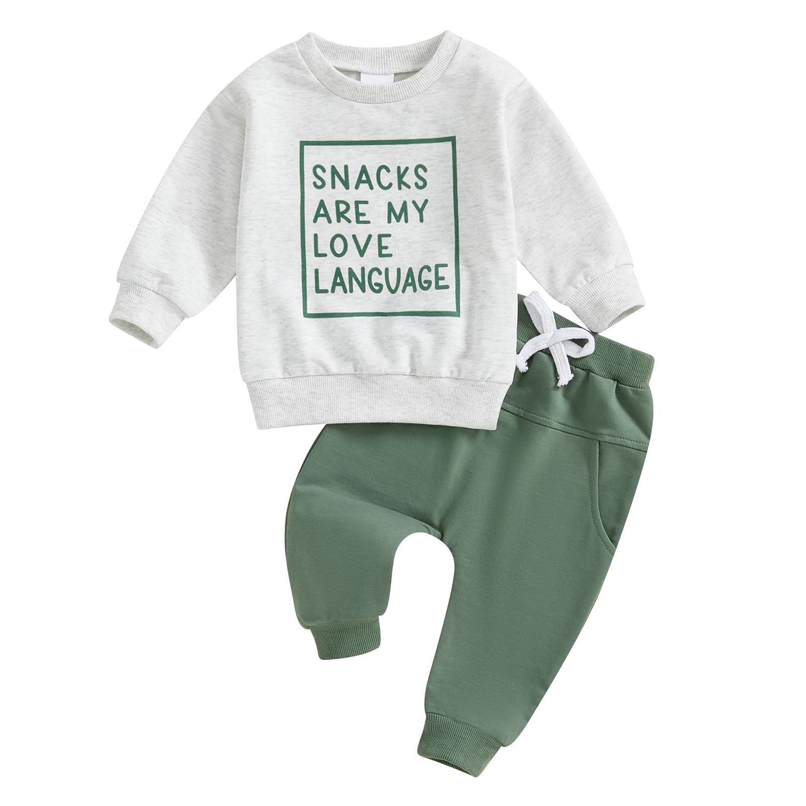 Sejardin Toddler Baby Boy Fall Winter Outfit Long Sleeve Letter Print Sweatshirts and Jogger Pants Infant Boy Clothes (Snacks Gray, 3-6 Months)