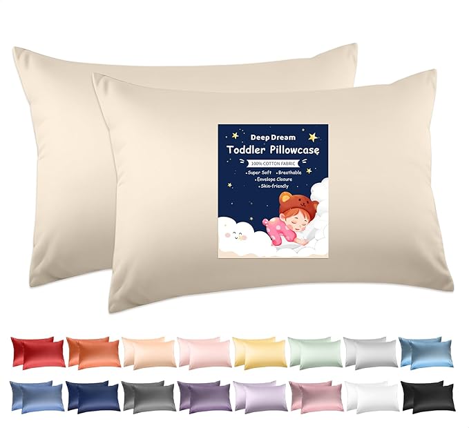 Deep Dream Toddler Pillowcases for 13x18 Pillow 2 Pack, 100% Cotton Travel Pillow Case Cover, 600 Thread Count Cotton Pillow Covers, Soft & Breathable Small Pillow Cases Envelope Closure, Cream