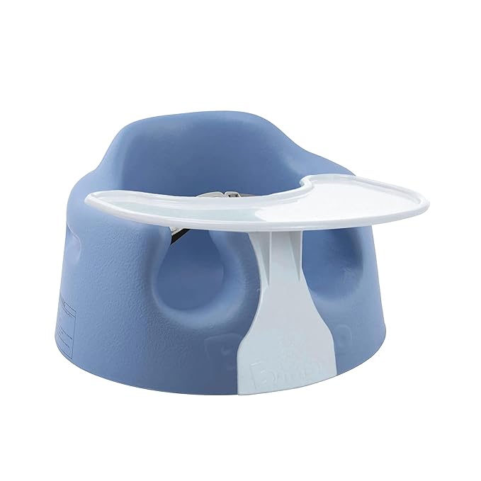 Bumbo Baby Floor Seat, Portable Infant Sit Up Activity & Eating Chair with Tray Accessory, Powder Blue - Feeding and Sitting Lounger for Babies and Infants Ages 3 to 12 Months
