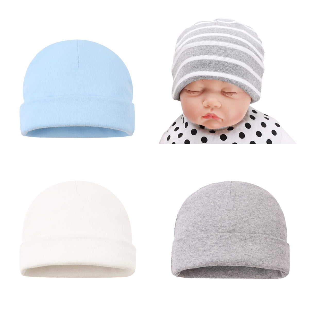 Bamery Cotton Baby Girl Hat Preemie Boys Beanie Newborn Hospital Hats Winter Infant Hats for Girls (4PACK-H, Preemie)