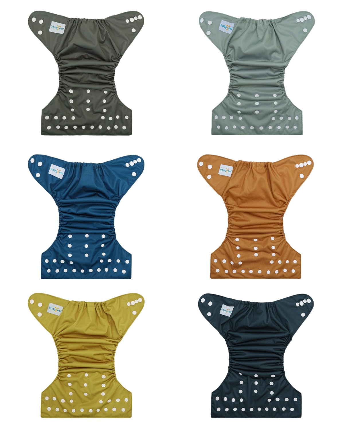 Babygoal Baby Reusable Neutral Cloth Diapers, One Size Adjustable Washable Pocket Nappy Covers 6 Pack+6pcs Rayon from Bamboo Inserts+Wet Bag
