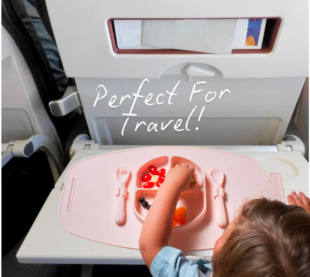 Modern Mini - Silicone Suction Plate for Baby and Toddler, Divided Plate with Fork & Spoon - Unbreakable, Non-Toxic, Food Grade Silicone, Strong Suction Grip, Spill Proof, & Foldable for Travel!