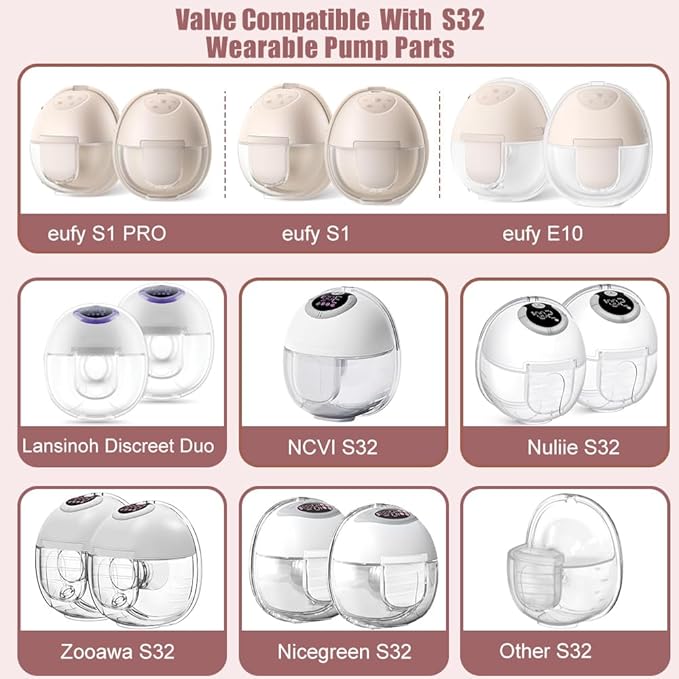 6pcs Duckbill Valves and 4pcs Silicone Diaphragms Compatible with eufy E10/S1/S1 Pro, Lansinoh Discreet Duo/NCVI S32/Nuliie S32/NICEGREEN Life S32/Zooawa S32 Breast Pump Replacement Parts,12 Packs