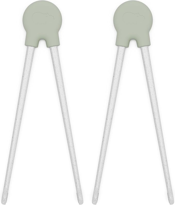 Lalo Chopsticks For Kids - Set of 2 Training Chopsticks Made of Silicone and Eco-Friendly Wheat Straw PP - Ages: 2 Years And Up - Easy to Clean & Dishwasher Safe - Sage
