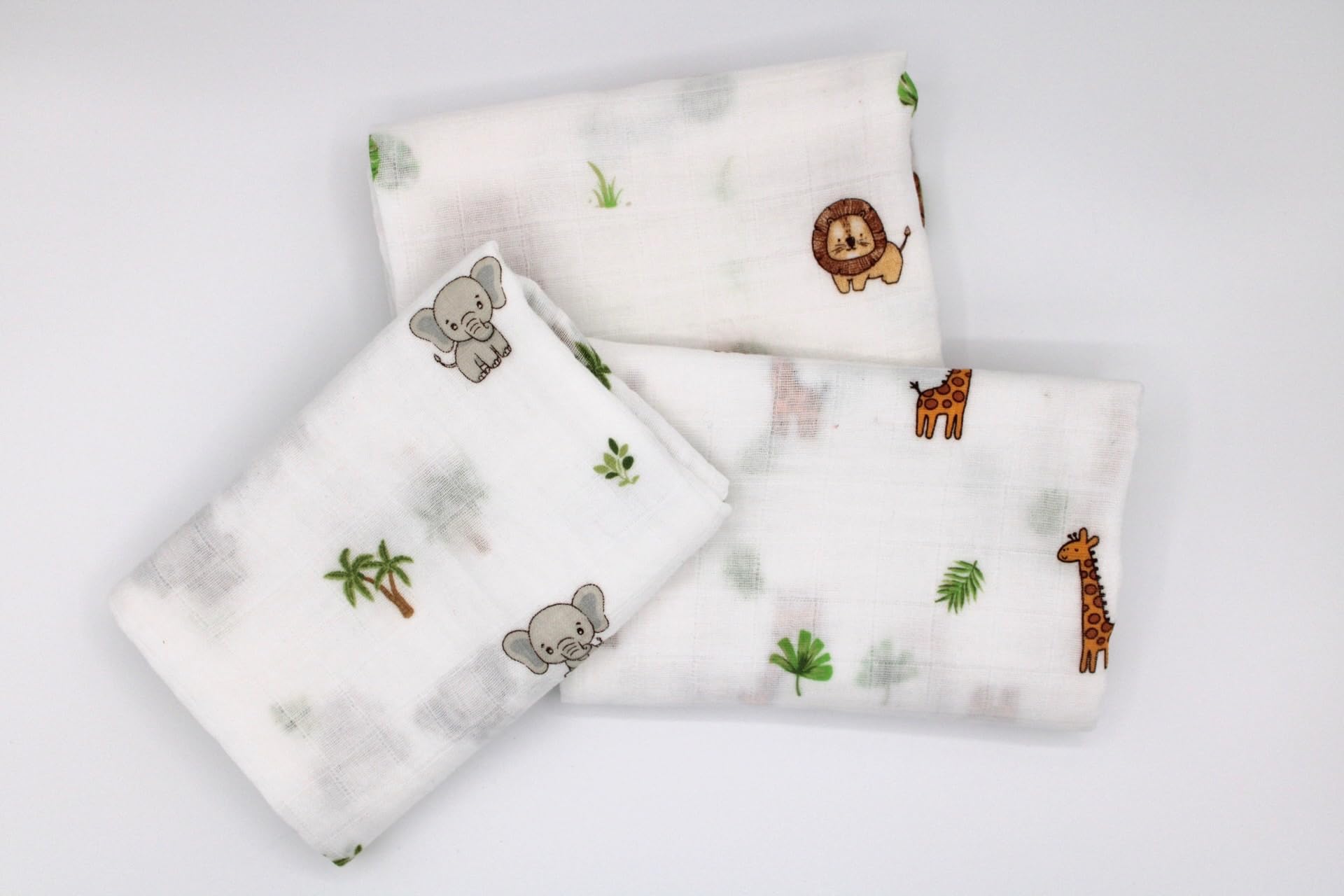 LMED Babyland 100% Muslin Cotton Baby Receiving Cloths, 3-Pack, 27x27 in (70x70cm), Soft & Gentle for Newborns, Sensitive Skin Safe, for Feeding, Burping & Comfort, 0+ Months (Safari)