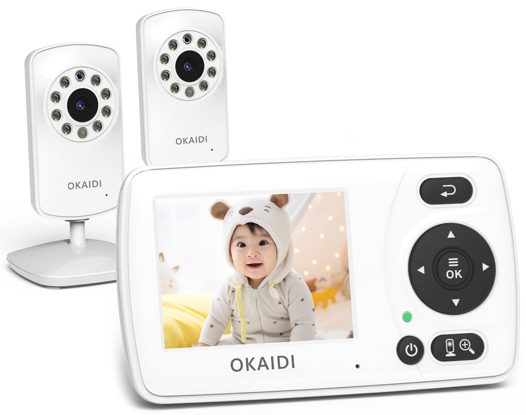 OKAIDI 2.4'' Portable Baby Monitor with 2 Cameras, Baby Monitor No WiFi