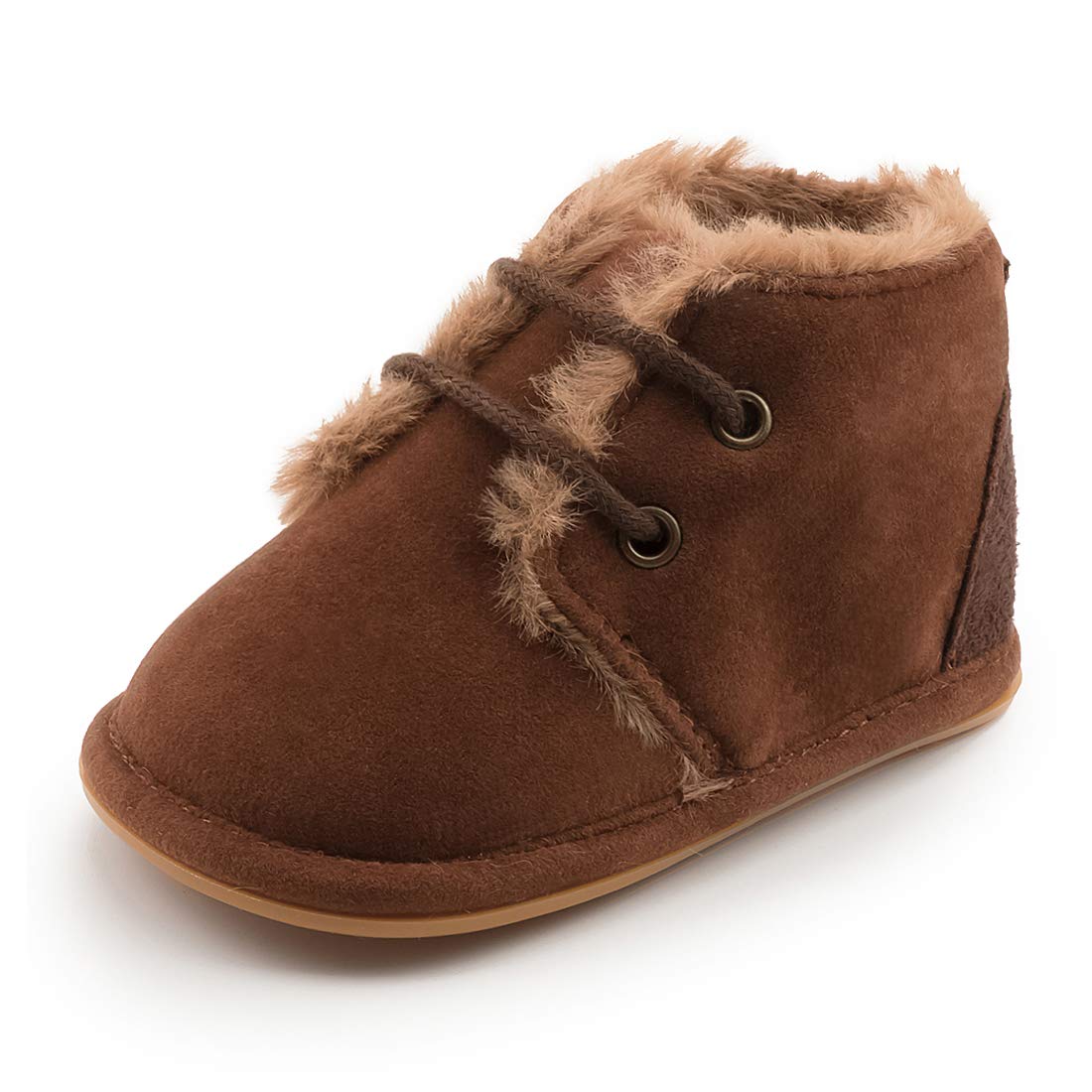 Zoolar Baby Unisex Warm Snow Boots Newborn Leather Fur Lace Up Ankle Anti-Slip Rubber Texture Sole Toddler Prewalker Winter Crib Shoes
