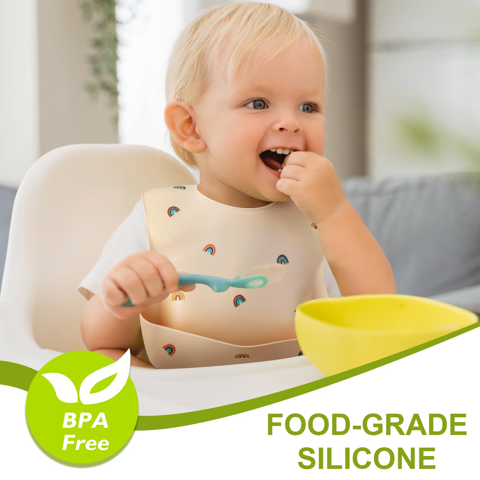 Accmor Silicone Baby Bibs, Waterproof Soft Bibs for Baby Girls Boys Feeding Eating, Silicone Baby Bibs with Large Pocket
