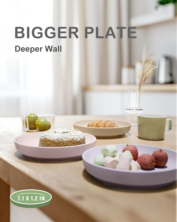Classic Suction Toddler Plates 3 PCS, Food Grade Silicone Baby Plate with Suction BPA Free, Deeper Feeding Dishes for Toddler Kids Baby, Dishwasher Safe