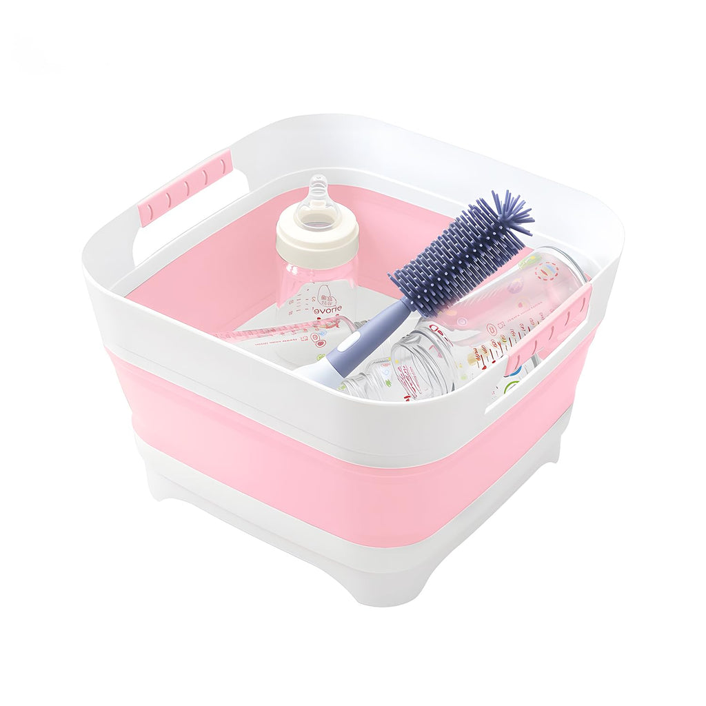 Collapsible Wash Basin for Baby Bottles - 2.4 Gallons Portable Wash Bin for RV Camping Sink, Space-Saving Dish Tub.Laundry & Utility Room Sinks (Pink)