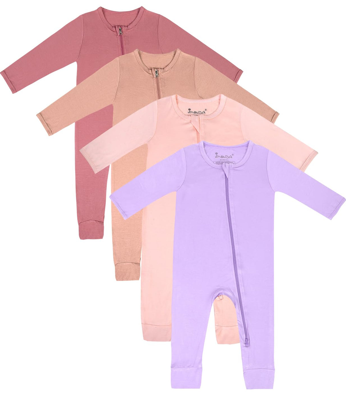 Jimonda Zip-up Baby Footless Pajamas 4Packs(Bl&Re&Eme&Str,0-3M)