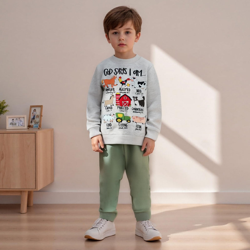 Nyapruwe Toddler Baby Boys Fall Winter Outfits Funny Print Top Pants Set (Green G-animals, 18-24 Months)
