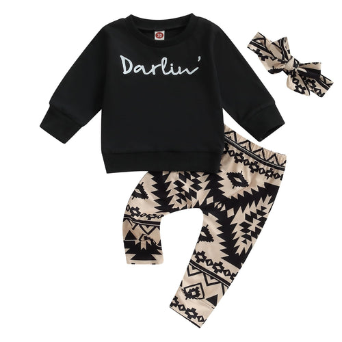 3Pcs Baby Girl Outfits Floral Sweatshirt + Pants + Headband Infant Fall Winter Clothes White 0-6 Months