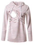 GINKANA Women's Maternity Sweatshirt Long Sleeves Breastfeeding Hoodies Stripes for Pregnant Women,Pink with White Stripes,M