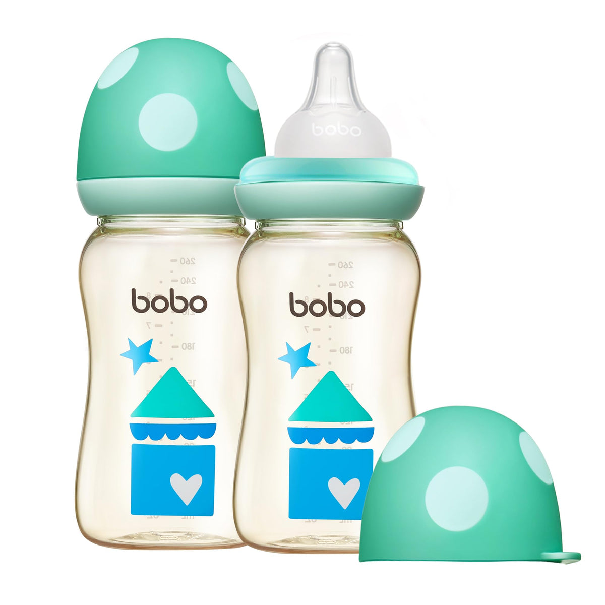 YOHKOH PPSU Baby Bottle Wide Neck, Newborn Anti-Colic Baby Bottle with Natural Response Nipple, Streamlined Body, Easy to Clean (8.8oz (Pack of 2), Red)