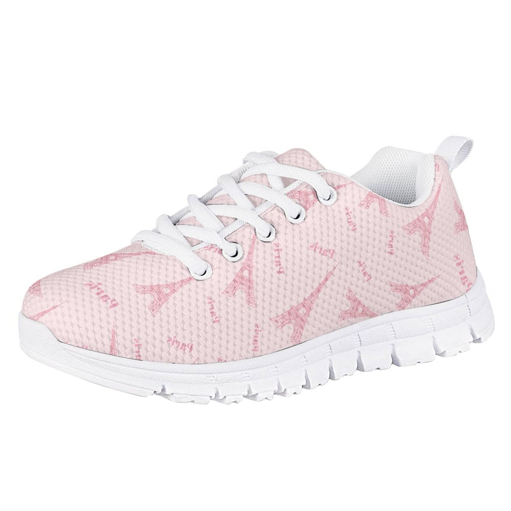 MARSVOVO Toddler Girl Slip On Sneakers Lightweight Breathable Athletic Slip On Girl Running Shoes Comfortable Lace-up Sport First Shoes for Walking Boy Girl Pink Eiffel Tower Design Size 11.5 US
