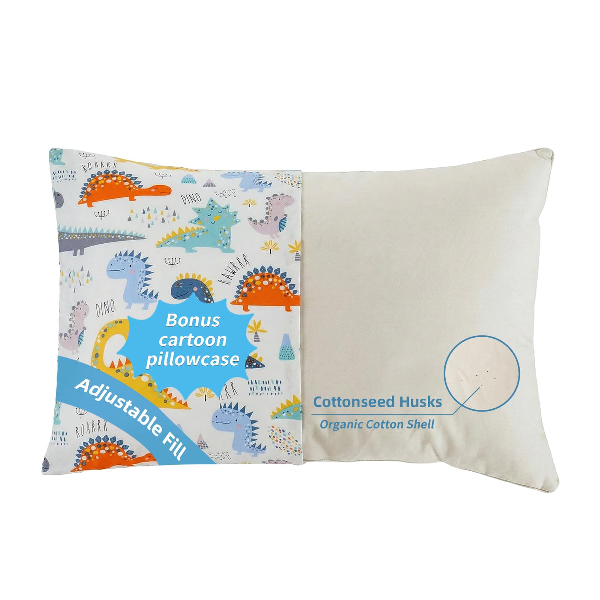 LOFE Adjustable Kids Pillow for Ages 4-12 with Organic Cotton Pillowcase