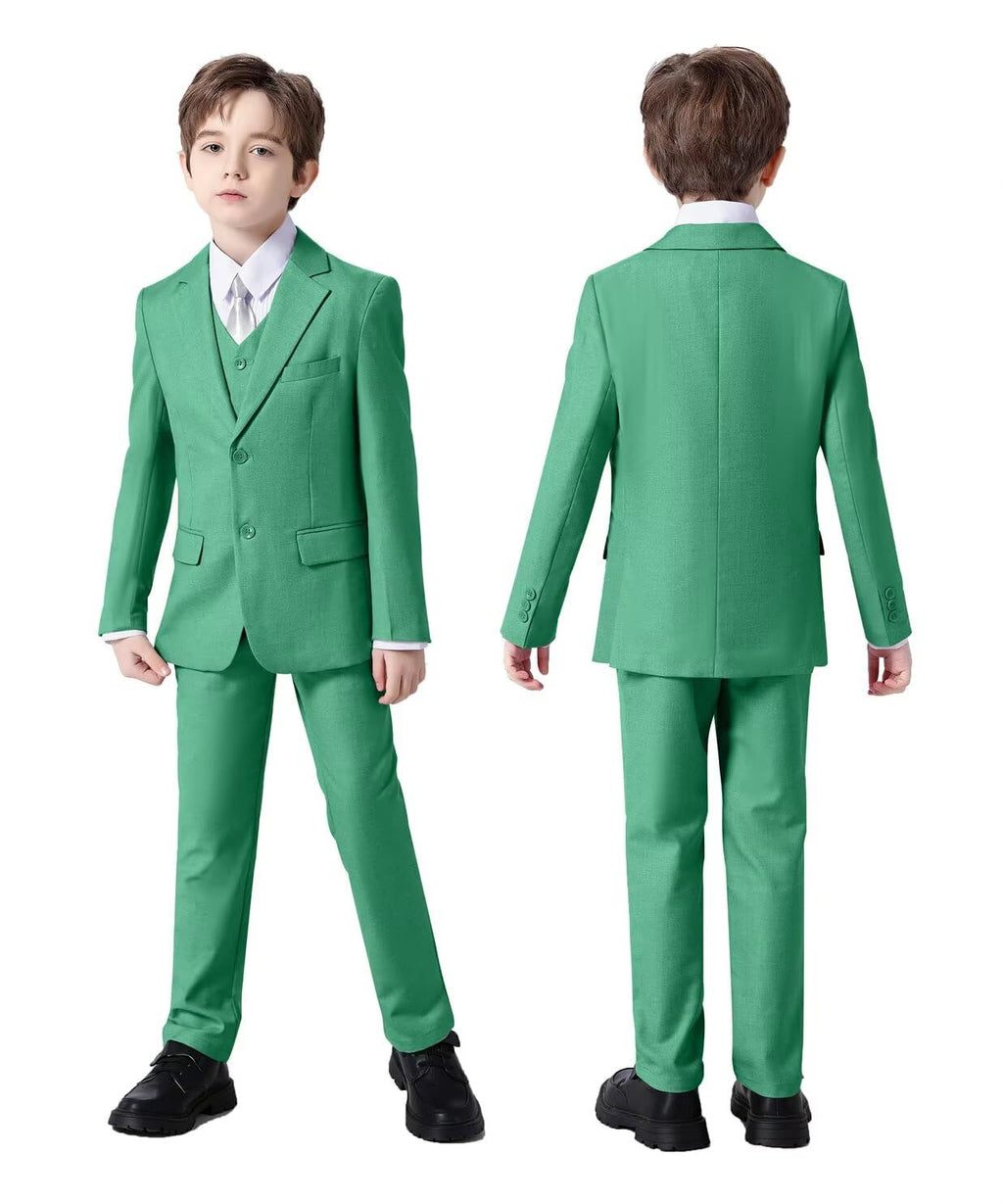 Boy's 6 Piece Suit Classic Fit Suit Set Tuxedo Boy Outfit Green 16