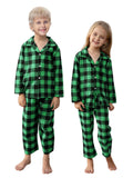Schbbbta Kids Plaid Pajamas Set, Baby Toddler Little Boy's Girl's 2-Piece Button Down Sleepwear Pjs, Black Green, 13-14 Years = Tag 170