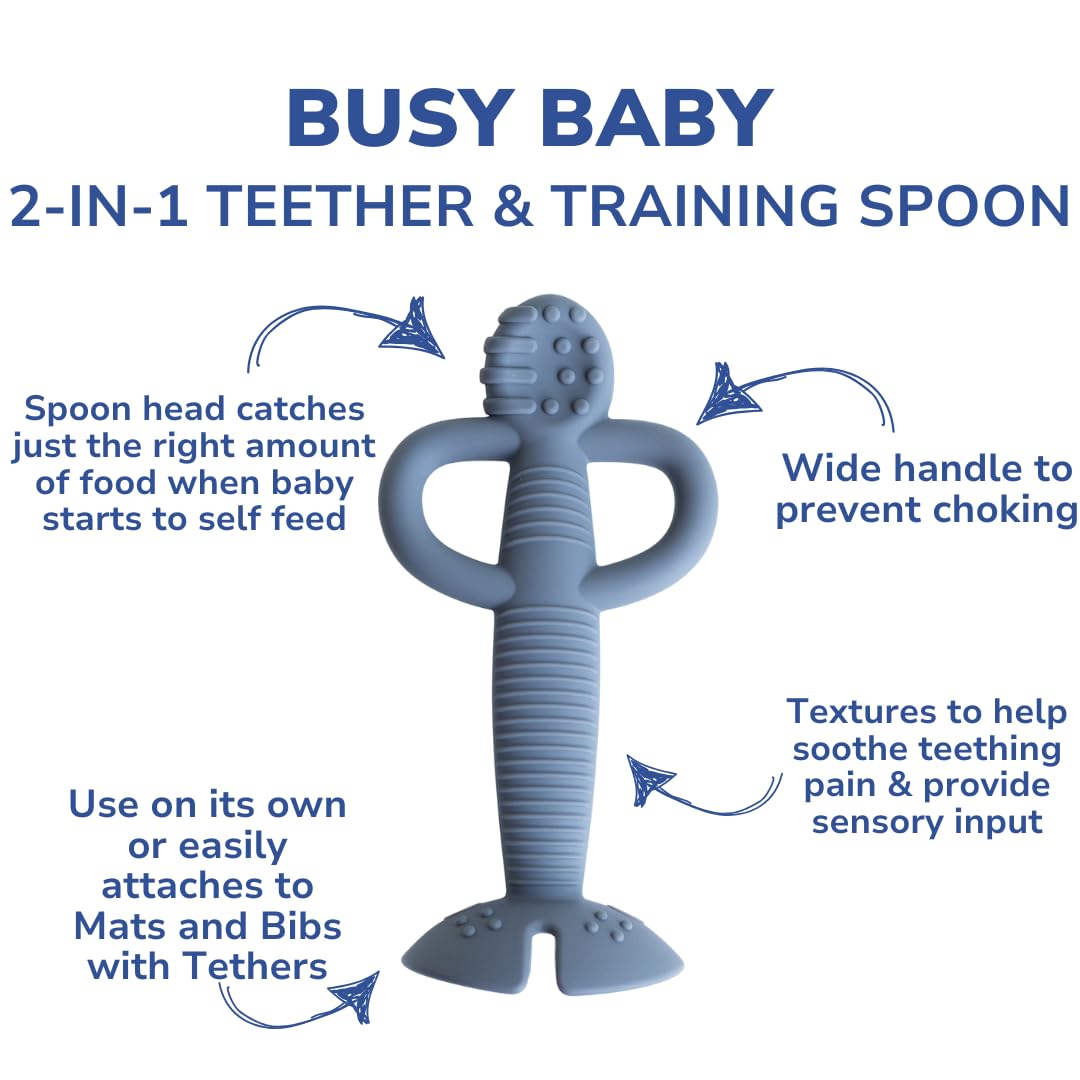 Busy Baby Teething Spoon is Dishwasher Safe in Food Grade Silicone (Pewter)