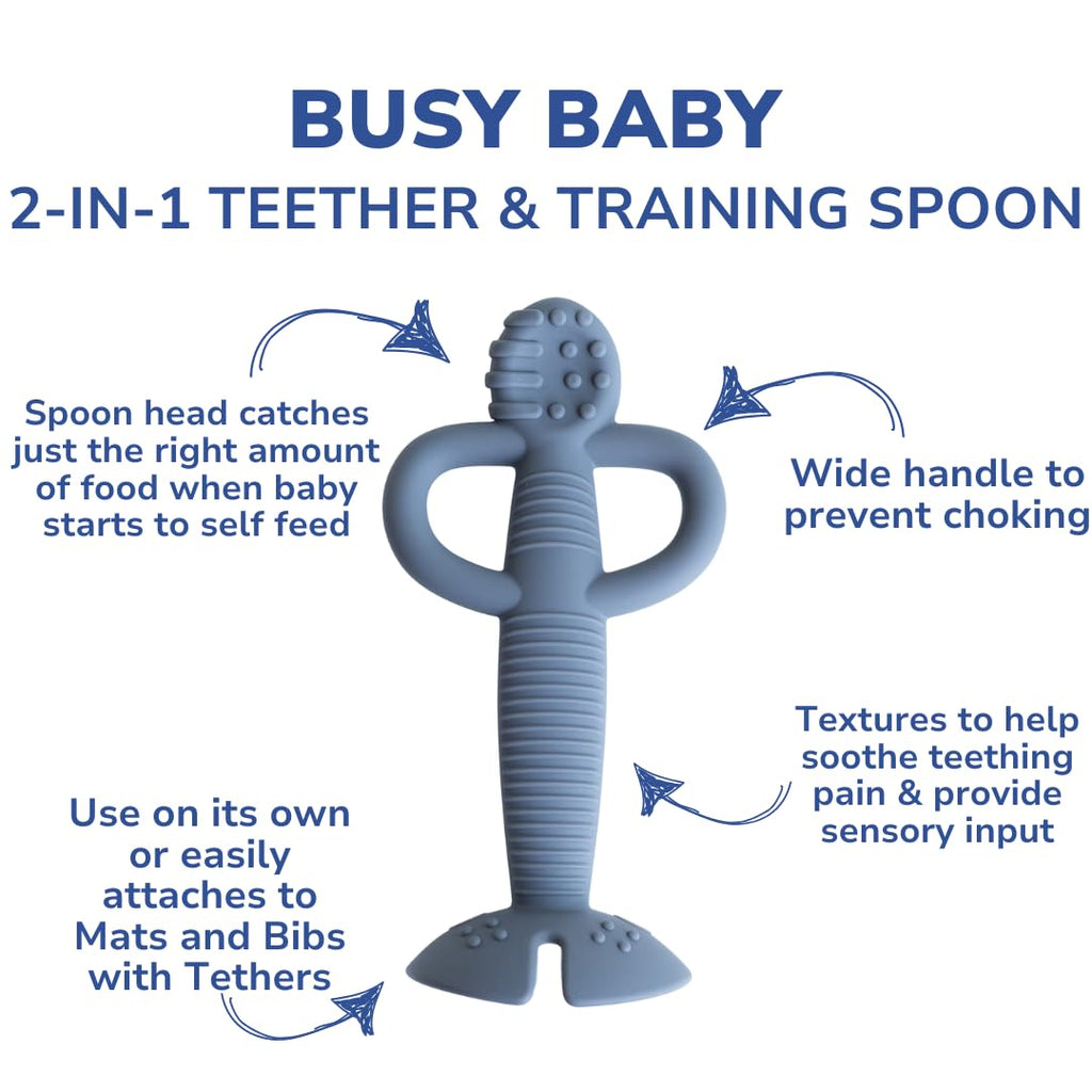 Busy Baby Teething Spoon is Dishwasher Safe in Food Grade Silicone (Pewter)