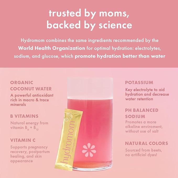 Boobie Hydromom Superfood Electrolyte Drink Mix, Watermelon Yuzu | Refreshing Energy & Hydration Boost for Mamas | On-The-Go & Travel Essentials for Pregnancy, Lactation, & Beyond, 10 Packets