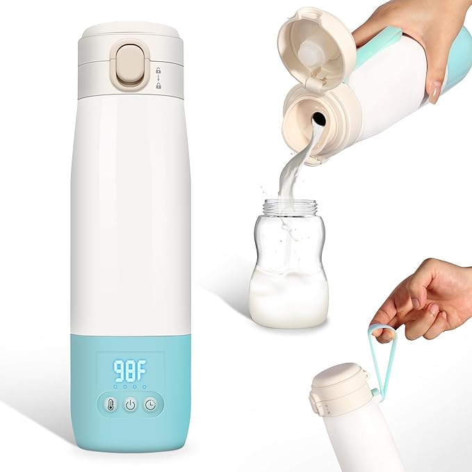 Portable Bottle Warmer for Travel, Bottle Warmer On The Go with Quick Heating, Preset Modes and PreciseTemperature Control, Water & Milk Warmer with Long Battery Life, Blue