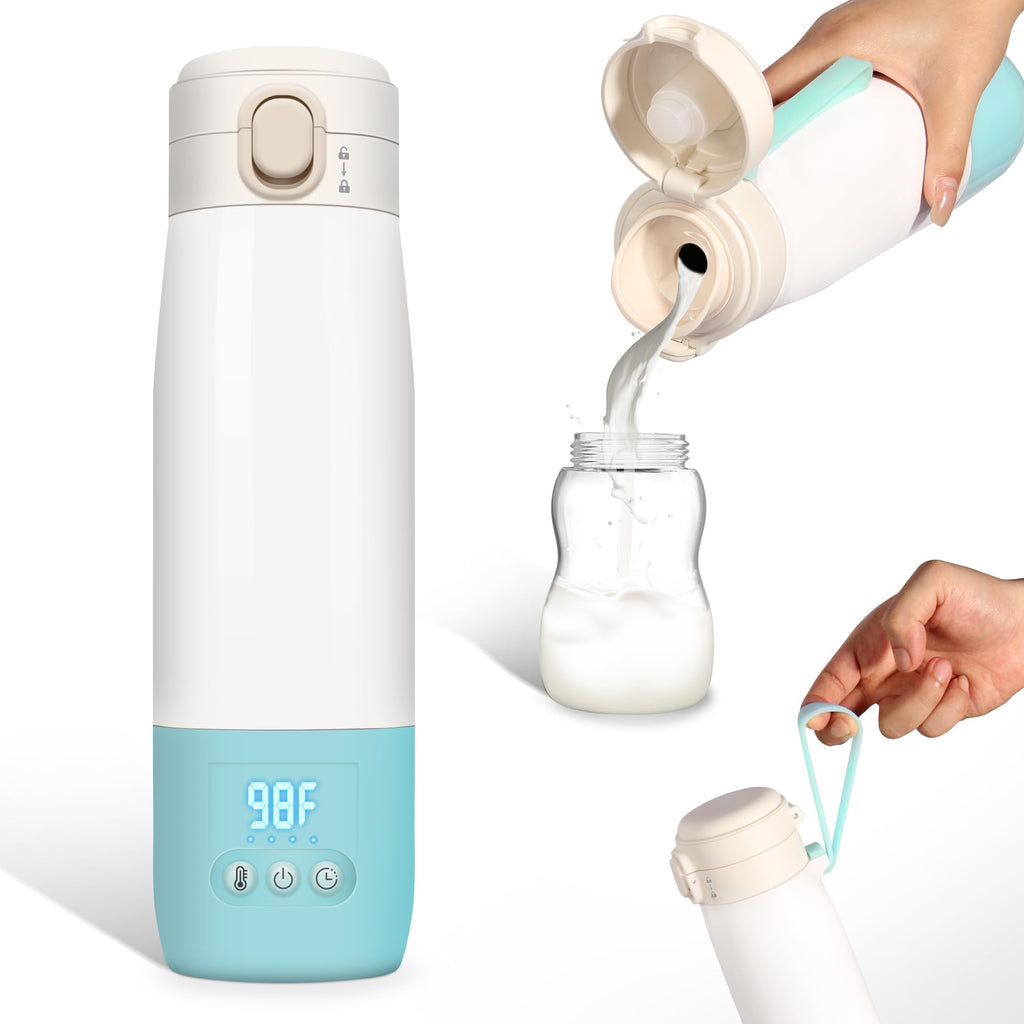 Portable Bottle Warmer for Travel, Bottle Warmer On The Go with Quick Heating, Preset Modes and PreciseTemperature Control, Water & Milk Warmer with Long Battery Life, Blue
