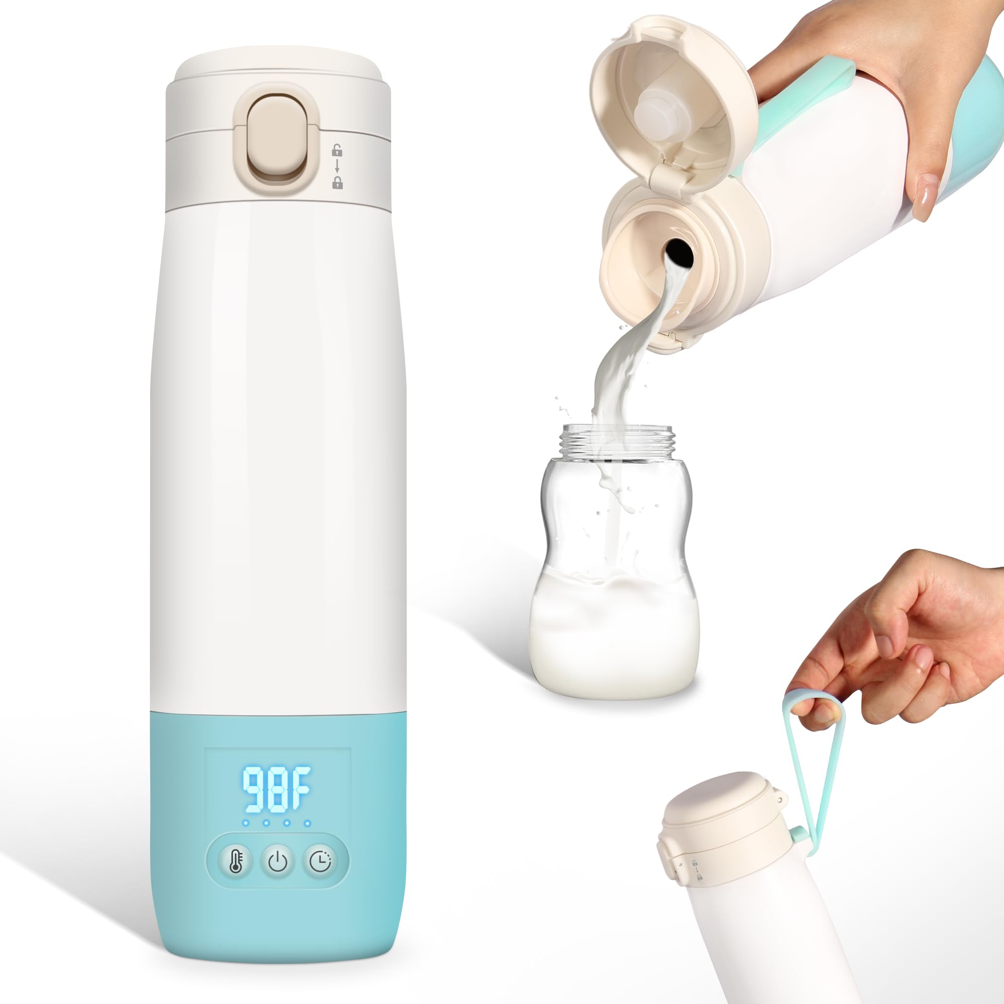 Portable Bottle Warmer for Travel, Bottle Warmer On The Go with Quick Heating, Preset Modes and PreciseTemperature Control, Water & Milk Warmer with Long Battery Life, Blue