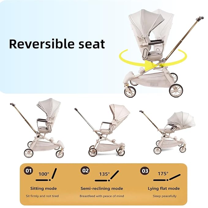 Lightweight Folding Stroller Wagon for Baby & Toddler Travel, 360° Reversible Seat, Adjustable Canopy with Storage Basket, Airplane-Friendly Compact Umbrella Stroller