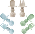 PandaEar 6 Pack Silicone Baby Spoons and Fork Feeding Set- Anti-Choke First Self Feeding Utensils for Baby Led Weaning Ages 3 Months (Blue, Green&Tan)