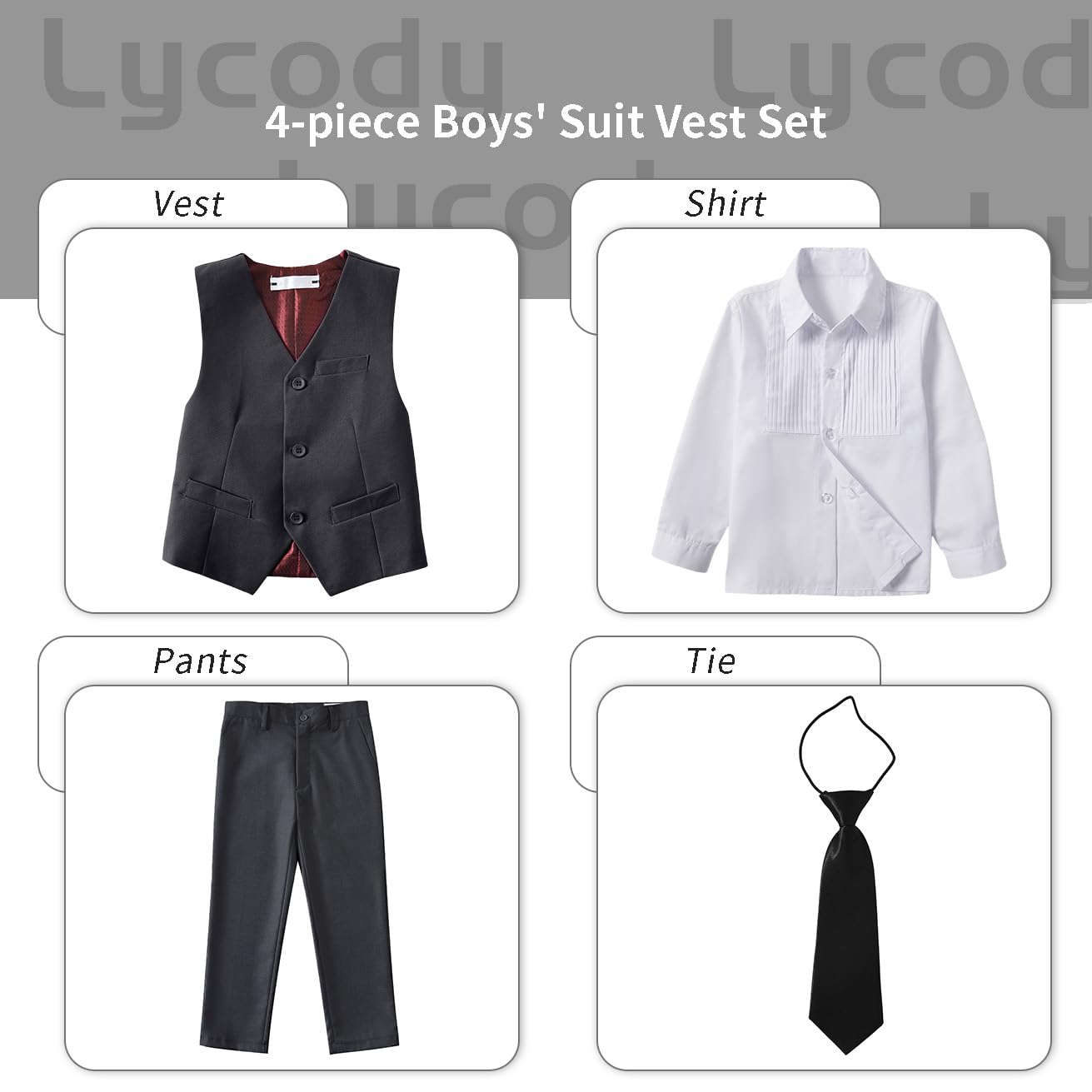 Lycody Boys Suit Vest Set Formal Dress Suits Wedding Outfit, Dark Gray, 3T