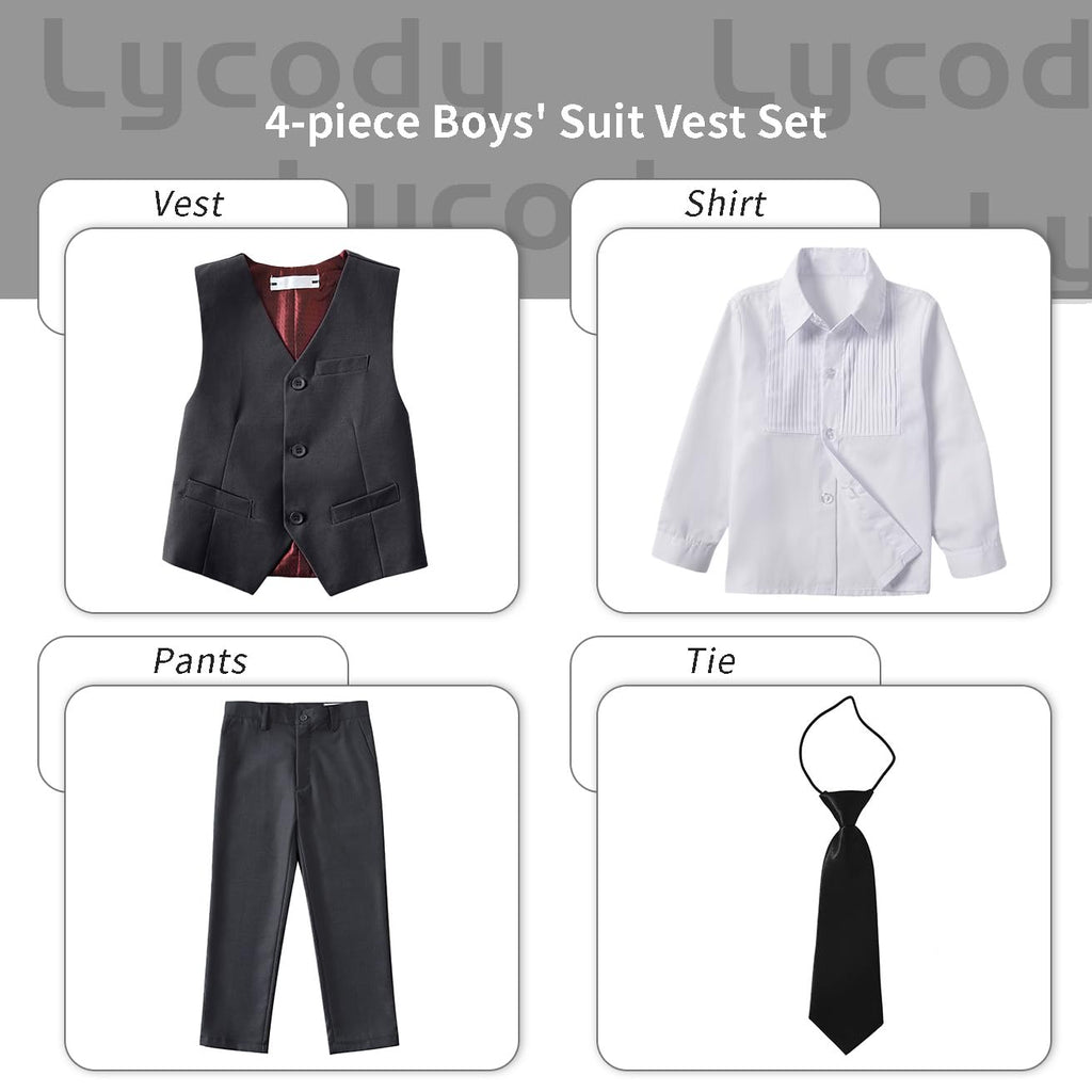 Boys Suit Vest Set Formal Dress Suits Wedding Outfit, Dark Gray, Size 18