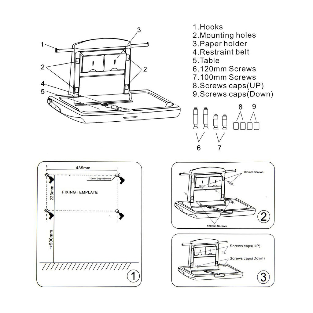 Baby Changing Station Wall Mounted: Horizontal Diaper Changing Table Foldable Diaper Tables with Safety Strap, ADA Complaint for Commercial Bathroom/Nursery/Public Restroom