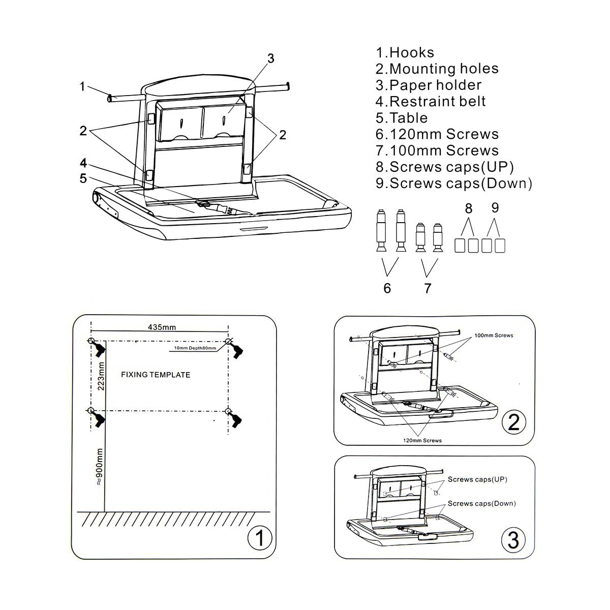 Baby Changing Station Wall Mounted: Horizontal Diaper Changing Table Foldable Diaper Tables with Safety Strap, ADA Complaint for Commercial Bathroom/Nursery/Public Restroom