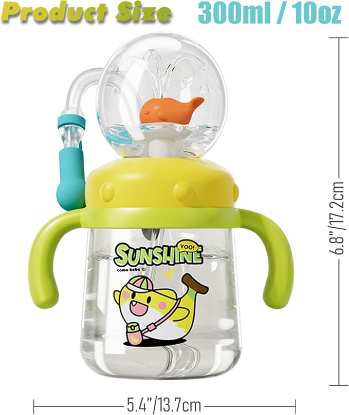 Whale Fountain Tumbler, Spill Proof Straw Cups for Toddlers Interactive Baby Straw Cup & Weighted Sippy Cups, Fun Drinking Cup with Whale Squirt 10oz/300ml