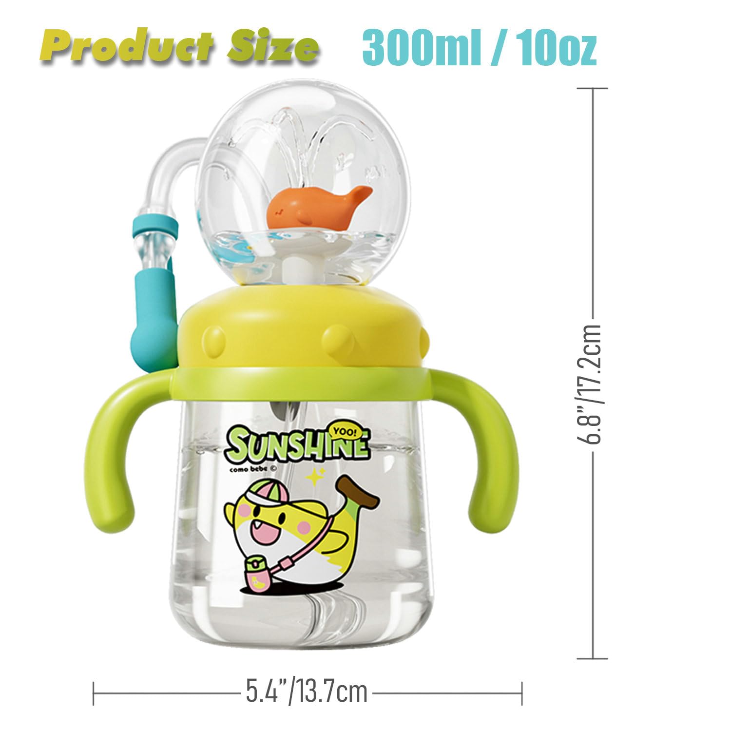 HBSAPKKA Whale Fountain Tumbler, Spill Proof Straw Cups for Toddlers Interactive Baby Straw Cup & Weighted Sippy Cups, Fun Drinking Cup with Whale Squirt 10oz/300ml