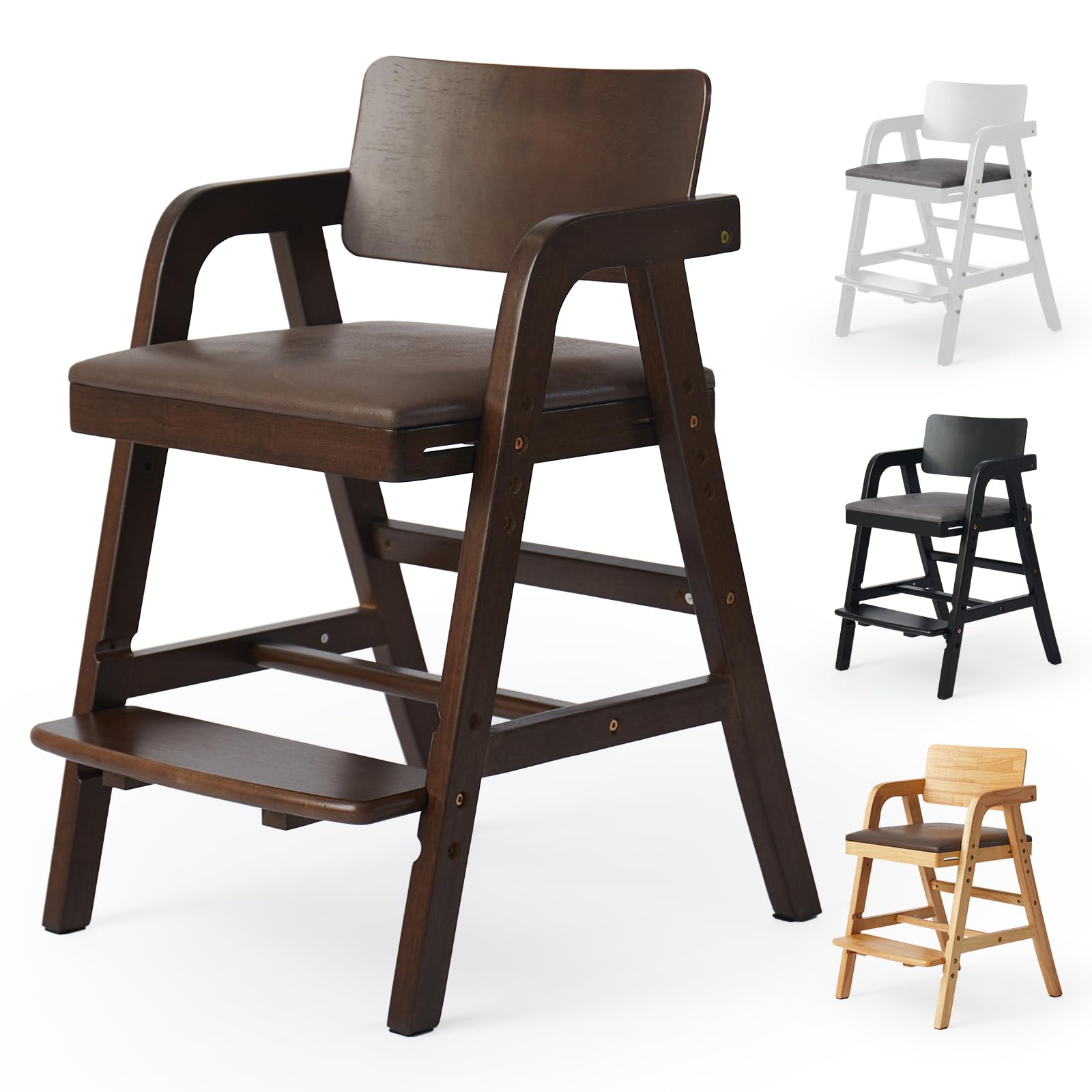 Leesinwing Wooden High Chair for Toddlers, Toddler Dining Chair, Walnut