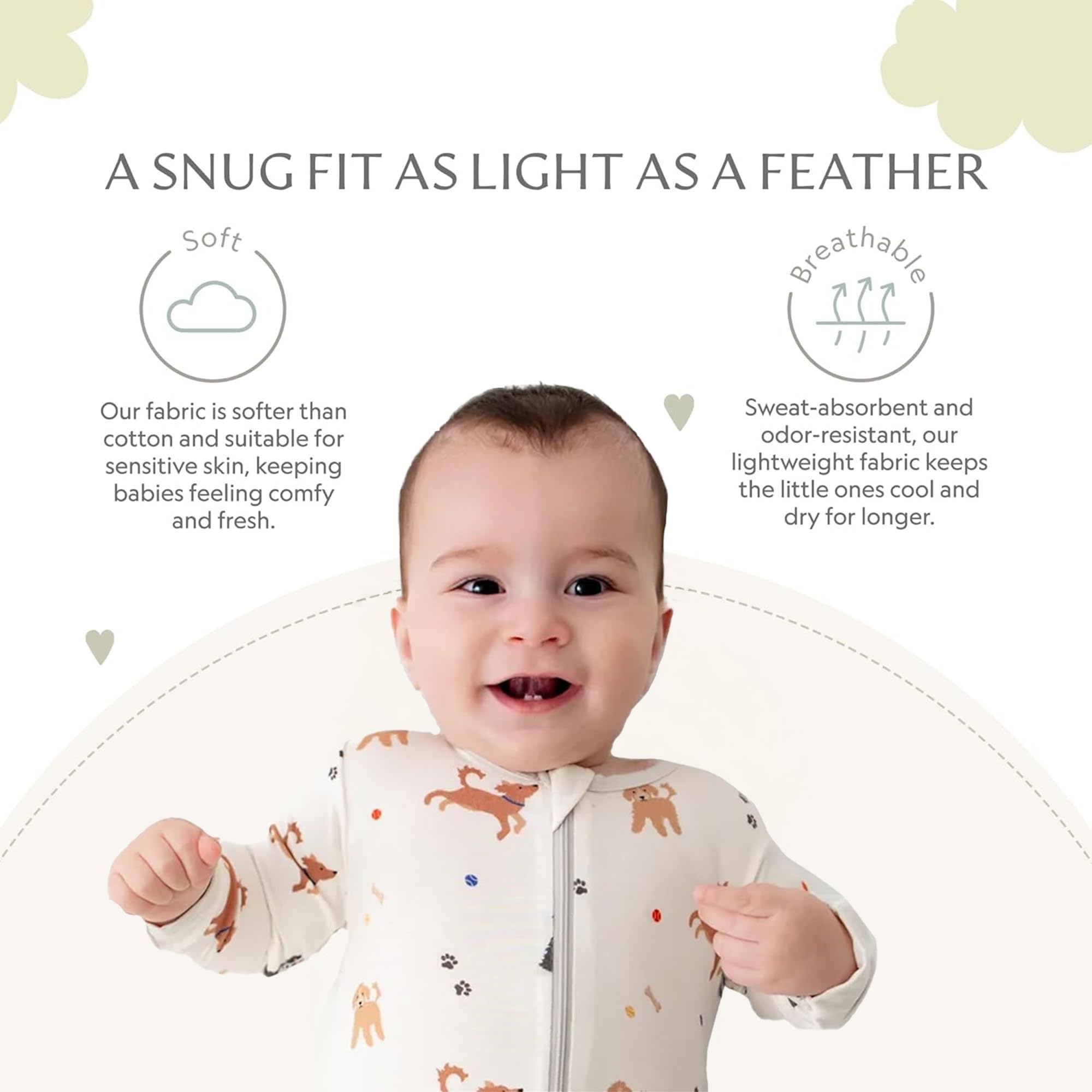Bamboo Little Soft Baby Footie Pajamas, Dog 12-18 Months