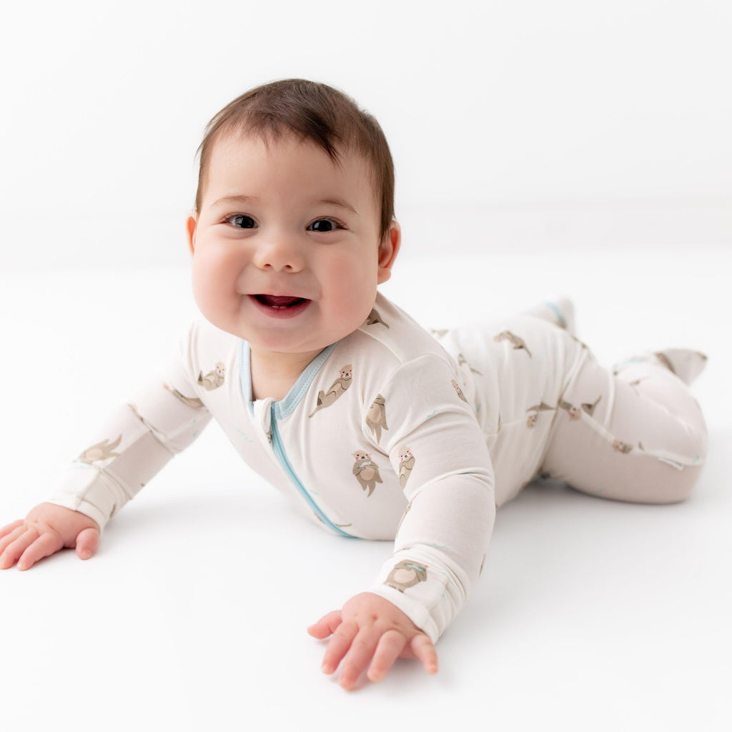 Bamboo Little Soft Baby Footie Pajamas, Baby Clothes, Newborn Sleepers, 95% Viscose and 5% Spandex, Otter, 9-12 Months