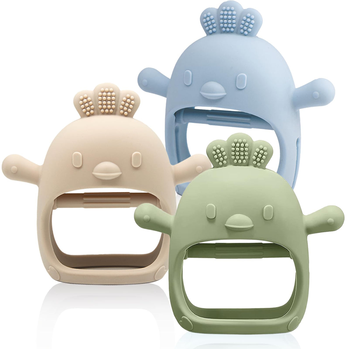 3 Pack Baby Teething Toy Silicone Teething Mitten for Babies Over 3 Months Anti Dropping Wrist Hand Teethers Baby Chew Toys for Sucking Needs, BPA Free (Pink, Caramel & Coral Red)