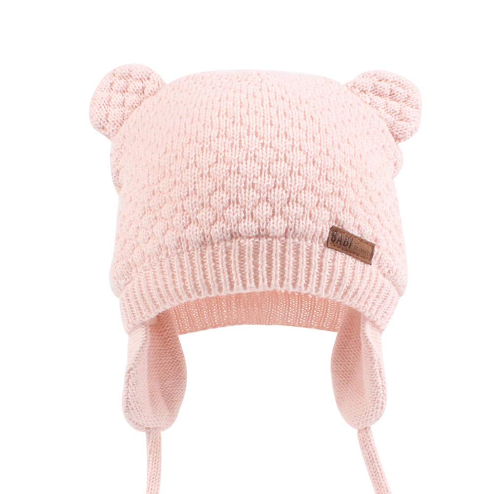 XIAOHAWANG Baby Hat Cute Bear Toddler Earflap Beanie Warm for Fall Winter (A-Set White+Pink, M(6-12 Months))