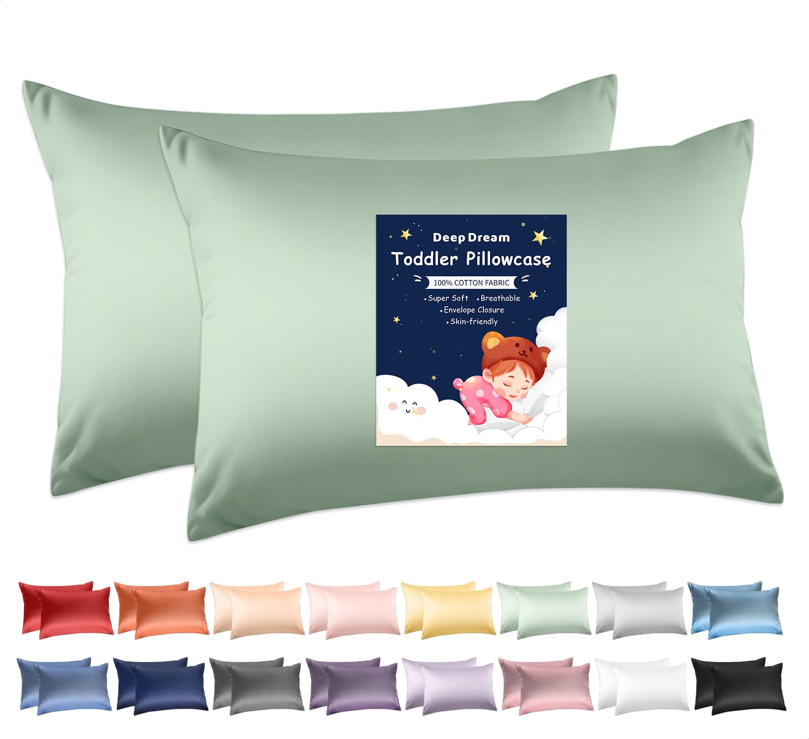 Deep Dream Toddler Pillowcases for 13x18 Pillow 2 Pack, 100% Cotton Travel Pillow Case Cover, 600 Thread Count Cotton Pillow Covers, Soft & Breathable Small Pillow Cases Envelope Closure, Baby Blue